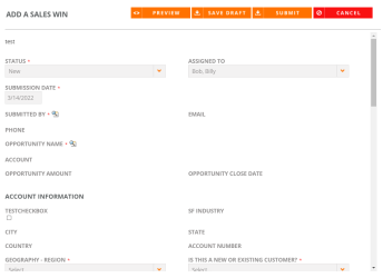 Add a Sales Win dialog
